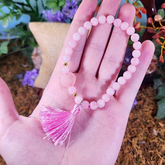 Rose Quartz Heart Tassel Bracelet #12 - Picture 2 of 2